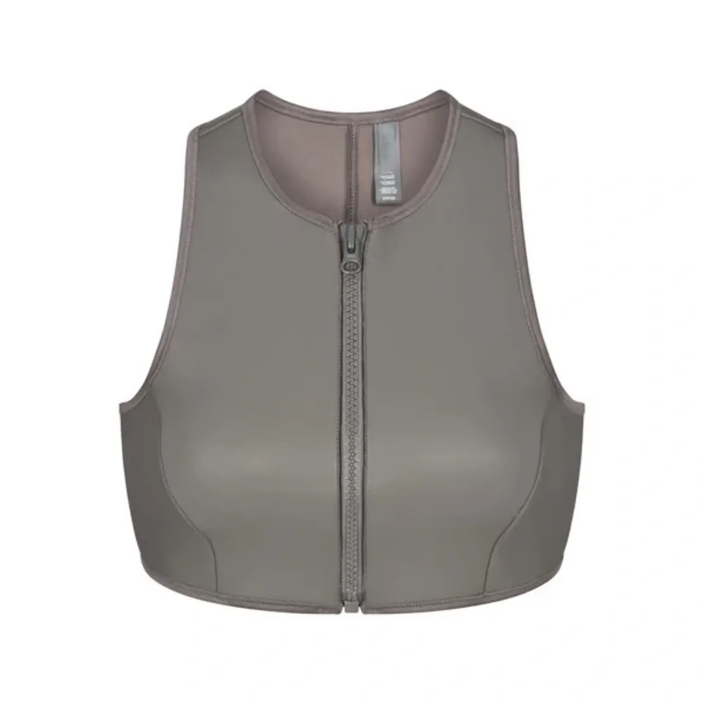 SKIMS NWT Rubberized Scuba Swim High Neck Bikini Top | S | Grey Chalk ✨🔥🔥🔥